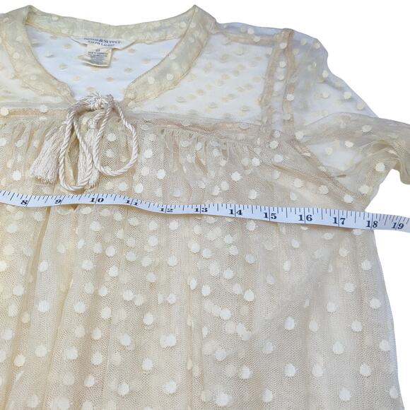 Denim & Supply Sheer Cream Mesh Polka Dot Romantic Victorian Fairy Blouse Small - Picture 9 of 10